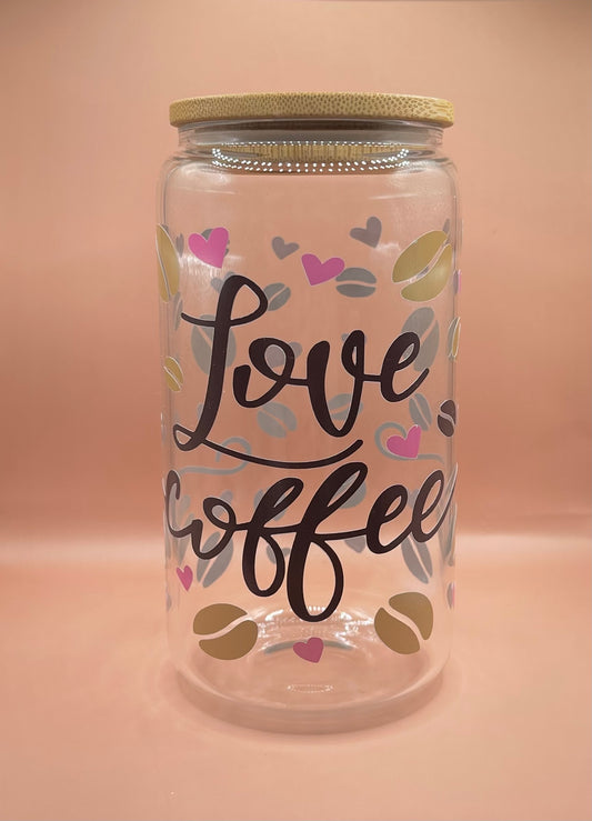 Love Coffee 16oz Glass Cup