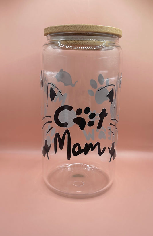 Cat Mom 16oz Glass Cup