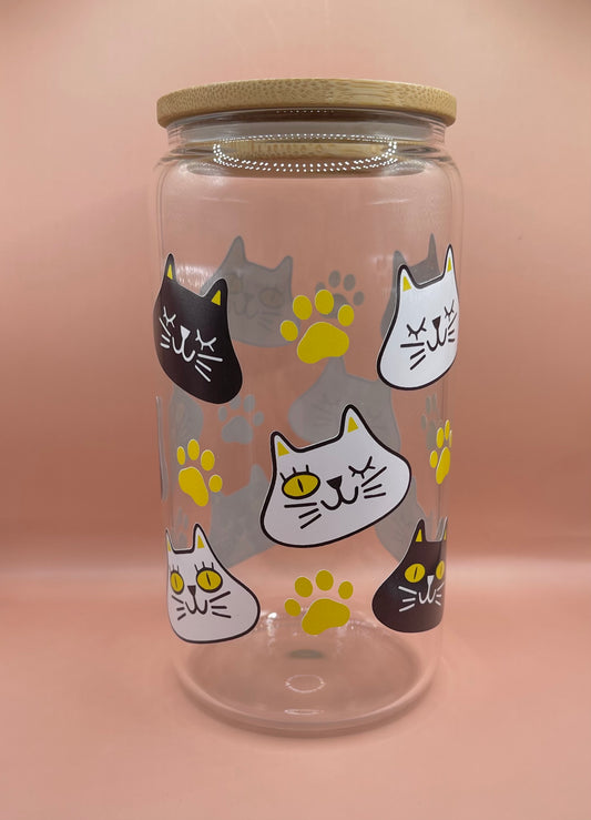Cat Faces 16oz Glass Cup