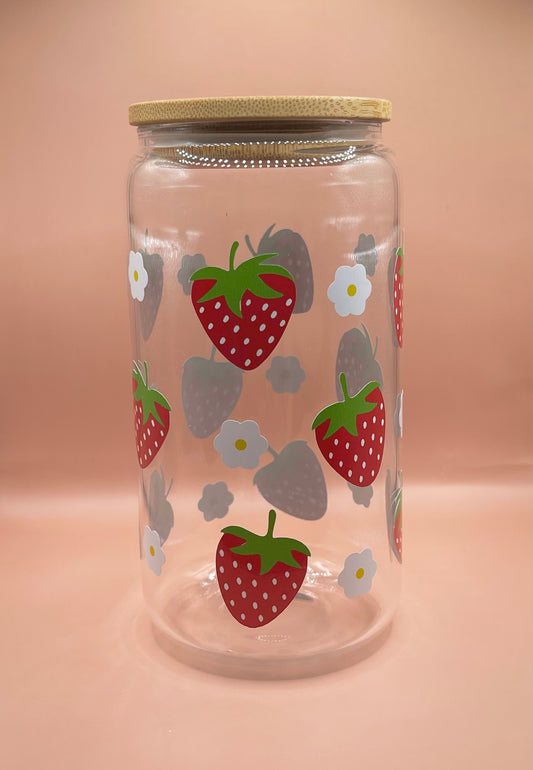 Strawberry 16oz Glass Cup