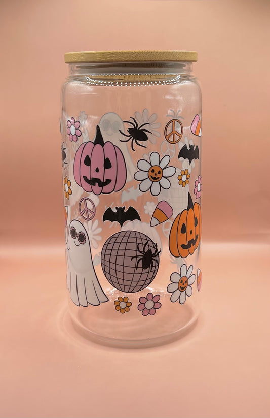 Groovy Ghost 16 Oz Glass Cup