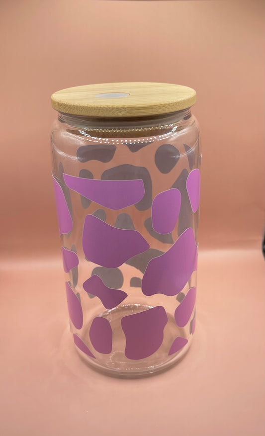Pink Cow Print 16oz Glass Cups